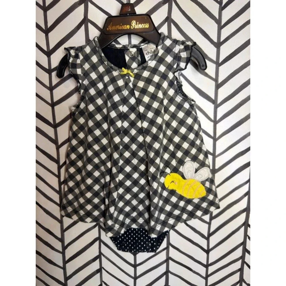 Child Of Mine Carter’s Black White Cotton Bumble Bee Dress Girls 6-9M 7103